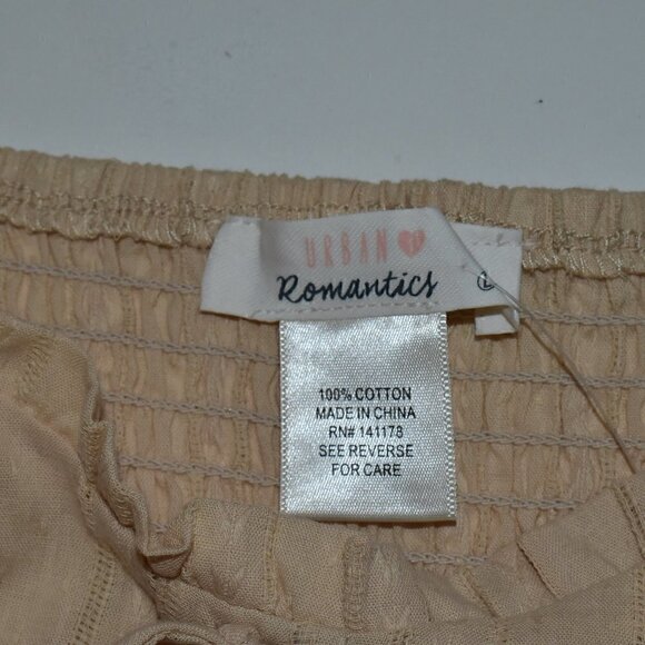 Urban Romantic Boho Square Neck Ruched Short Sleeve Ruffle Top Size L - Picture 3 of 10